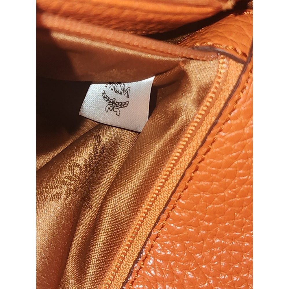 MCM Orange Pebbled Leather Shoulder Bag Gold Chain Studded Flap 2way Bag Luxury - Picture 6 of 8